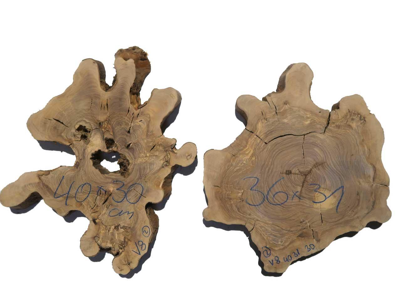 2x Oliven Wurzelholz Holz für Epoxid 40x31cm x 30mm #V8