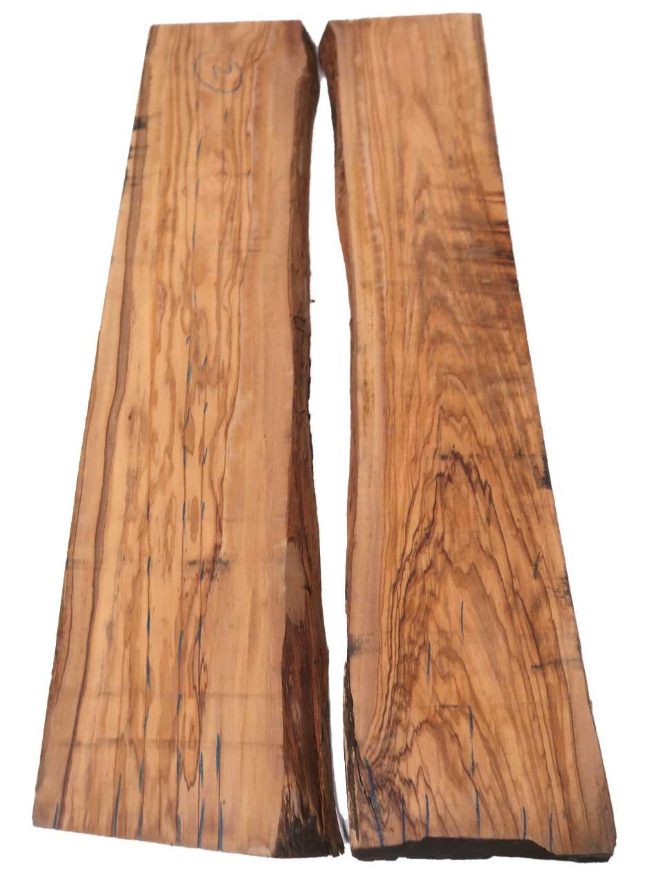 2x Olivenholz Brett Olivenbaum Holz 76x15-22cm x 36mm #A4