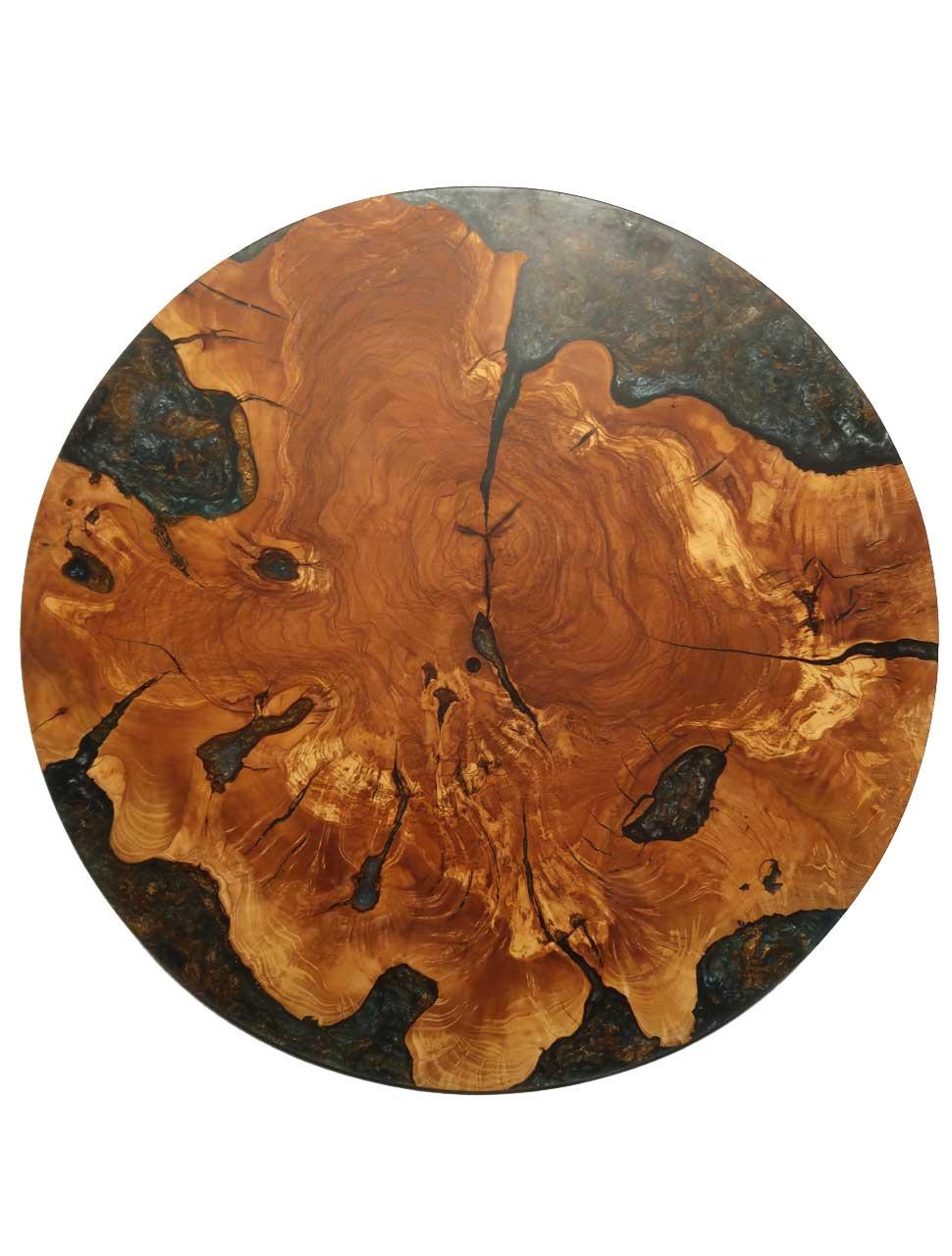 Olivetree burl wood Epoxy Slab Coffee Table Wallclock Decoration 49cm #P5