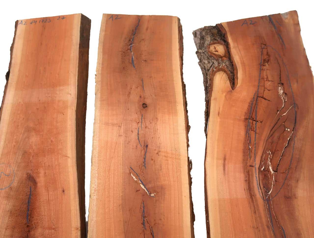 3x Zwetschge Holz für Epoxid DIY gestockt 81x17-23cm x 27mm #A2