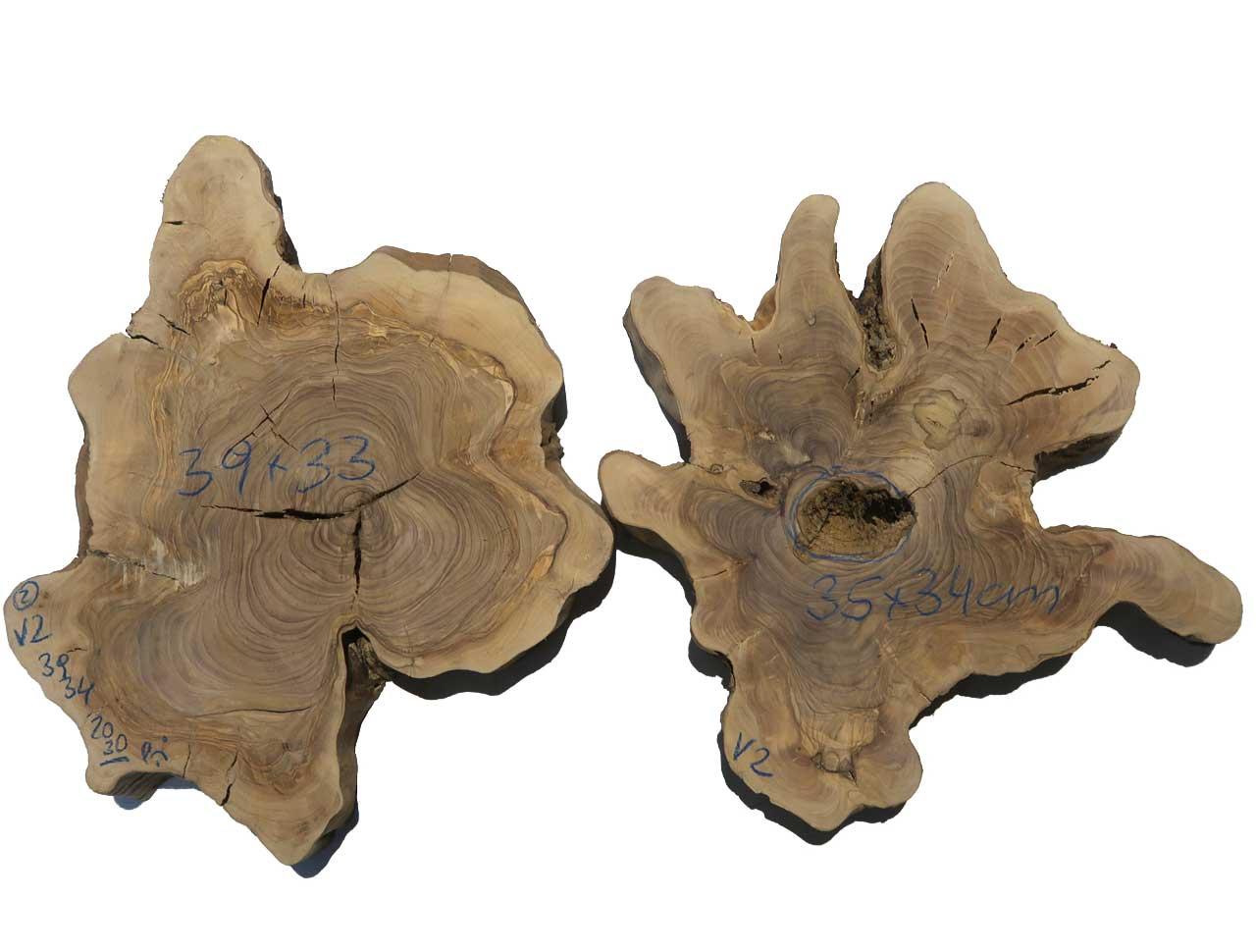 2x Oliven Wurzelholz Holz für Epoxid 39x34cm x(20)-30mm #V2